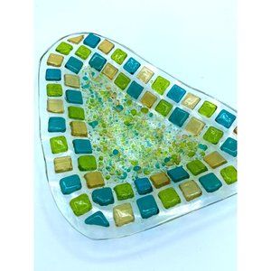 70's Retro Green Boho Fused Glass Designed Decor Dish